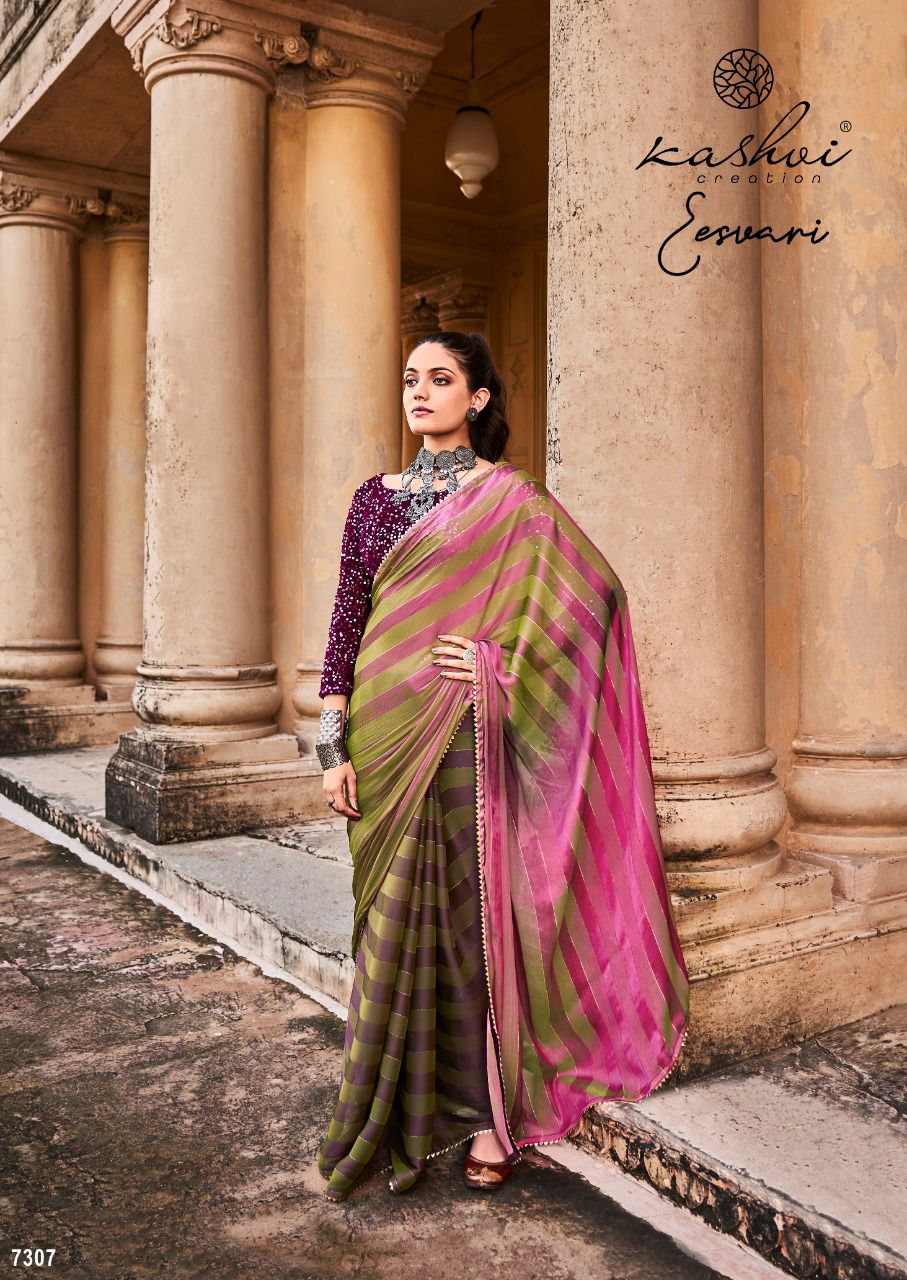 Kashvi Eesvari Party Wear Printed Stain Fancy Saree Collection